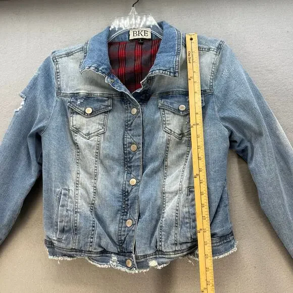BKE Denim Jean Jacket Women's S Blue and Red Plaid Fully Reversable Preppy - Picture 14 of 14